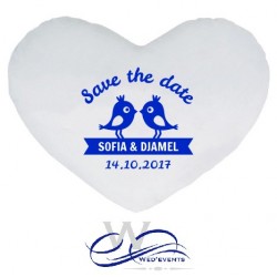 Coussin personnalisé save the date mariage coeur bleu royal