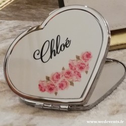 Miroir personnalisé en forme de coeur pour demoiselles d'honneur fleurs roses