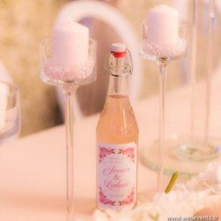 Autocollants pour bouteilles personnalisés mariage - Fleurs Roses