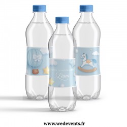 Etiquettes de bouteille personnalisées naissance cheval à bascule bleu