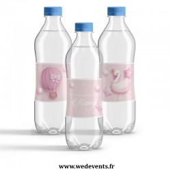 Etiquettes de bouteille personnalisées naissance montgolfière rose